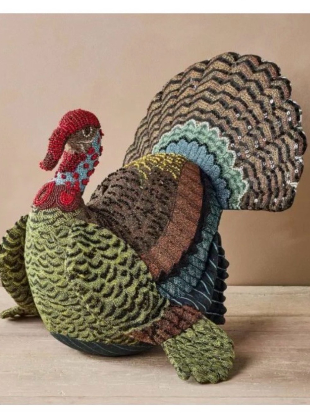 2024 John Derian x Target 16"x15" Beaded Turkey Shaped Novelty Plush Pillow NWT